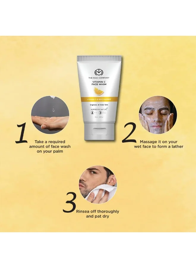 The Man Company  The Man Company Skin Brightening Vitamin C Face Wash with Turmeric and Niacinamide For Clean, Bright & Soft Skin I Oil Free Look I Unclog Pores, Instant Glow | Paraben Free - 75 ml  | Best Price UAE